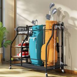 FLAVORA Mobile Golf Bag Storage Rack Holder in Black - Size: 10000mm x 520mm - thumbnail 4