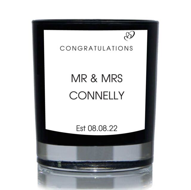 60 SECOND MAKEOVER Wedding Candle mr & Mrs Est Candle Gift 20cl Candle in Black