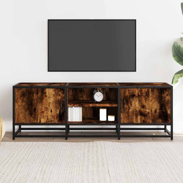 Berkfield Home TV Cabinet Smoked Oak 120x35x41 cm Engineered Wood & Metal in Brown - Size: 120 x 35 x 41 cm - image 1