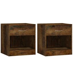 Berkfield Home Bedside Cabinets 2 pcs with Drawer Smoked Oak in Brown - thumbnail 2