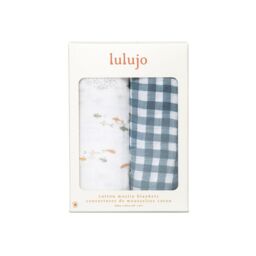 Lulujo 2-pack Cotton Swaddles - Fish / Navy Gingham - thumbnail 1