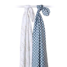 Lulujo 2-pack Cotton Swaddles - Fish / Navy Gingham - thumbnail 4