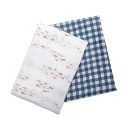 Lulujo 2-pack Cotton Swaddles - Fish / Navy Gingham - thumbnail 3