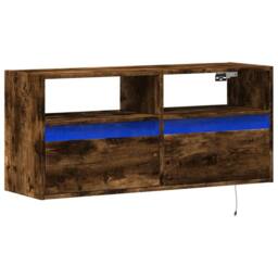 Berkfield Home TV Wall Cabinet with LED Lights Smoked Oak 100x31x45 cm in Brown - Size: 100 x 31 x 45 cm - thumbnail 1