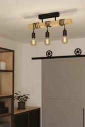 Eglo Townshend Natural Wood & Metal 3 Light Ceiling Pendant in Light Brown - thumbnail 2