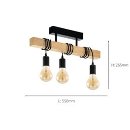 Eglo Townshend Natural Wood & Metal 3 Light Ceiling Pendant in Light Brown - thumbnail 4