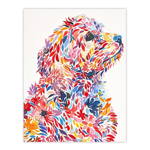 "Artery8 Colourful Floral Labradoodle Dog Lover Design Wall Art Print - Size: W18"" x H24""" - image 1