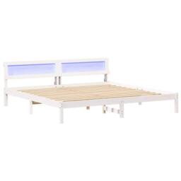 Berkfield Home with LED Strip Lights with Headboard White 200 cm x 200 cm Metal - thumbnail 1
