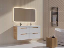 Vente-unique Wall-Hung Bathroom Unit With Inset Basin - Natural & White - 120 Cm in Light Oak - thumbnail 1