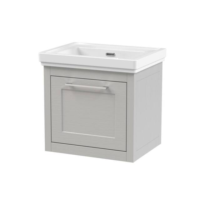 Balterley Wall Hung 1 Drawer Vanity Unit & 0TH Fireclay Basin, 500mm, Grey - image 1