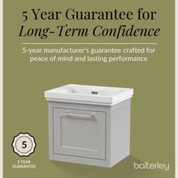 Balterley Wall Hung 1 Drawer Vanity Unit & 0TH Fireclay Basin, 500mm, Grey - thumbnail 7