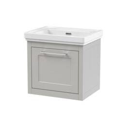 Balterley Wall Hung 1 Drawer Vanity Unit & 0TH Fireclay Basin, 500mm, Grey - thumbnail 1