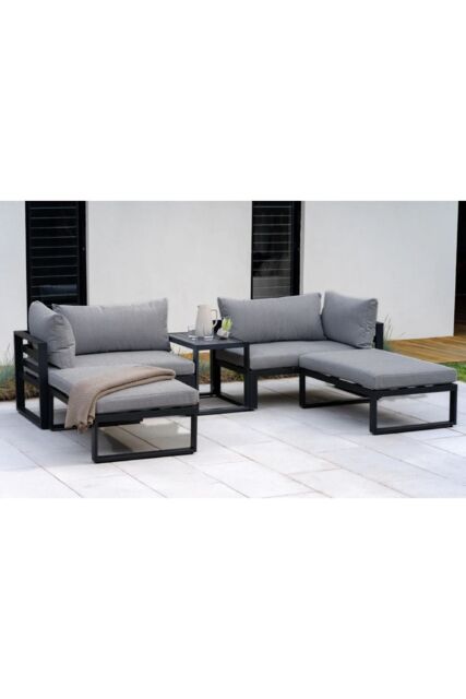 Mint Outdoor Santorini Grey 4 Seater Modular Lounge Set with Side Cushions