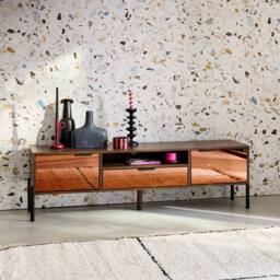 sweeek 151.5cm Vintage Tv Unit Walnut Wooden Effect 2 Doors 1 Drawer - thumbnail 1