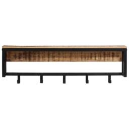 Berkfield Home Coat Rack 87x10x27 cm Solid Rough Wood Mango in Brown - Size: 87 x 10 x 27 cm - thumbnail 2