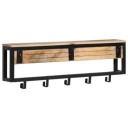 Berkfield Home Coat Rack 87x10x27 cm Solid Rough Wood Mango in Brown - Size: 87 x 10 x 27 cm - thumbnail 3