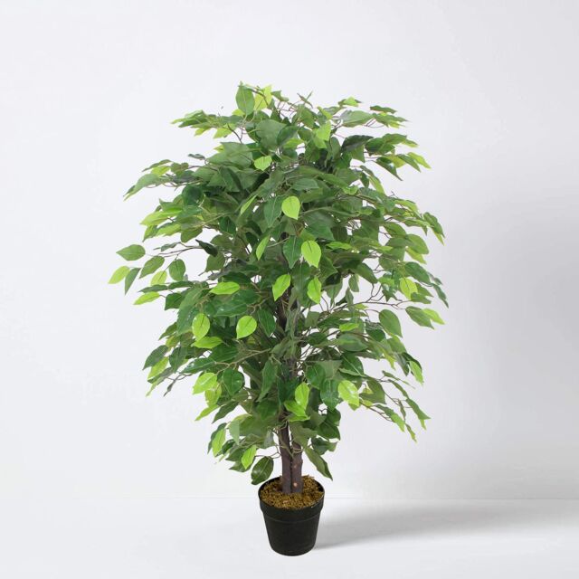 Tradala Trees Lush Artificial Red Leaf Ficus Tree with Real Wood Trunk in Dark Green - Size: 4ft - image 1
