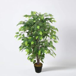 Tradala Trees Lush Artificial Red Leaf Ficus Tree with Real Wood Trunk in Dark Green - Size: 4ft - thumbnail 1