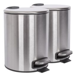 Harbour Housewares 2x Round Bathroom Pedal Bins - 5L Stainless Steel Slim Rubbish Dustbin in Metallic Silver