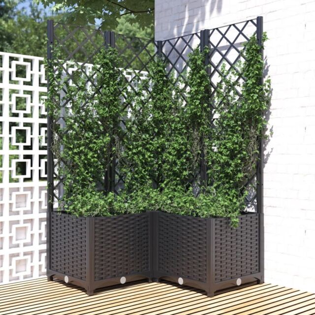 Berkfield Home Garden Planter with Trellis Black 80x80x136 cm PP - Size: 80 x 80 x 136 cm - image 1
