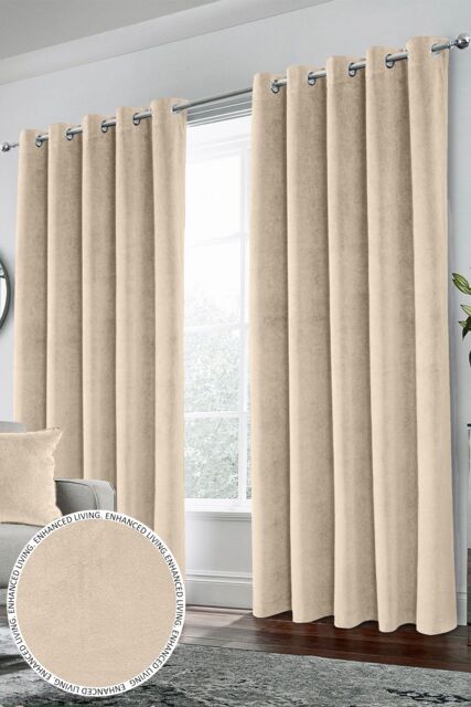 Enhanced Living 100% Blackout Luxury Supersoft Velvet Thermal Eyelet Curtains for Living Room & Bedrooms in Cream - Size: 168 cm width x 137 cm drop - image 1