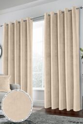 Enhanced Living 100% Blackout Luxury Supersoft Velvet Thermal Eyelet Curtains for Living Room & Bedrooms in Cream - Size: 168 cm width x 137 cm drop
