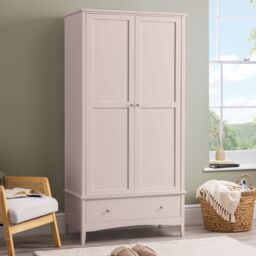 Christow Double Wardrobe with Drawer 2 Door Bedroom Storage Cupboard in Pink
