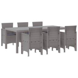 Berkfield Home Modern 7 Piece Garden Dining Set with Cushions Light Grey Poly Rattan - thumbnail 3