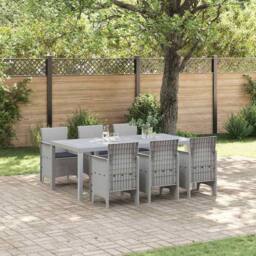 Berkfield Home Modern 7 Piece Garden Dining Set with Cushions Light Grey Poly Rattan - thumbnail 2