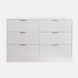 OHS Solid Ribbed 6 Drawer Chest of Drawers Cabinet Sideboard Storage Unit in Cream - thumbnail 2