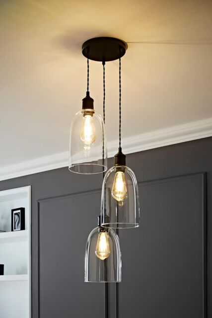 ValueLights Kira Glass Cloche Dome 3 Drop Cluster Ceiling Pendant Light in Black - image 1