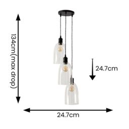 ValueLights Kira Glass Cloche Dome 3 Drop Cluster Ceiling Pendant Light in Black - thumbnail 7