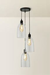 ValueLights Kira Glass Cloche Dome 3 Drop Cluster Ceiling Pendant Light in Black - thumbnail 3