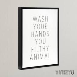 "Artery8 Funny Bathroom Decor Wash Hands White Framed Canvas Wall Art Print - Size: W12"" x H16""" - thumbnail 2