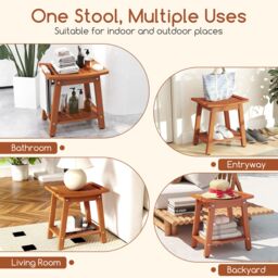 Costway Shower Bench Seat HIPS Shower Stool w/Handle & Shower Head in Brown - thumbnail 9