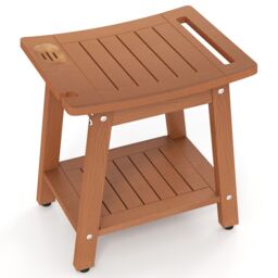 Costway Shower Bench Seat HIPS Shower Stool w/Handle & Shower Head in Brown