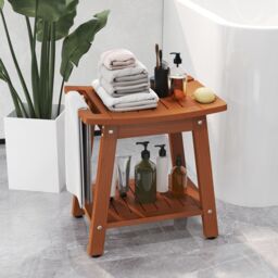 Costway Shower Bench Seat HIPS Shower Stool w/Handle & Shower Head in Brown - thumbnail 4