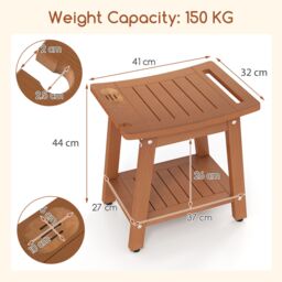 Costway Shower Bench Seat HIPS Shower Stool w/Handle & Shower Head in Brown - thumbnail 2