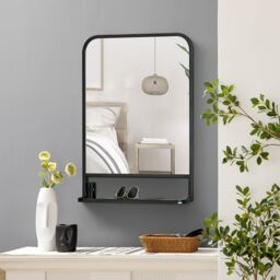 HOMCOM Square Wall Mirror with Shelf, 70x50 cm Modern Mirrors for Living Room, Bedroom in Black - Size: Large - thumbnail 6