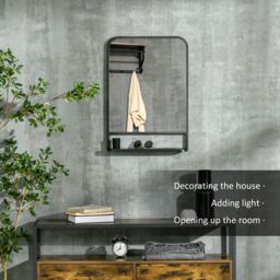 HOMCOM Square Wall Mirror with Shelf, 70x50 cm Modern Mirrors for Living Room, Bedroom in Black - Size: Large - thumbnail 4