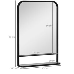 HOMCOM Square Wall Mirror with Shelf, 70x50 cm Modern Mirrors for Living Room, Bedroom in Black - Size: Large - thumbnail 3