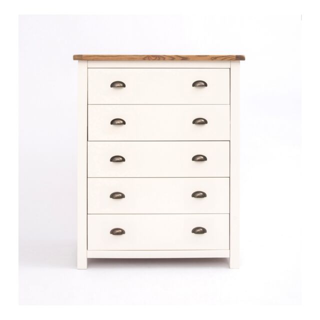 Cabinet Bits Lovere 5 Drawer Chest of Drawers Brass Cup Handle in Off-White - image 1