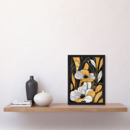 "Artery8 Abstract Gold Black Poppy Flowers Floral Painting Framed Wall Art - Size: W12"" x H16""" - thumbnail 4