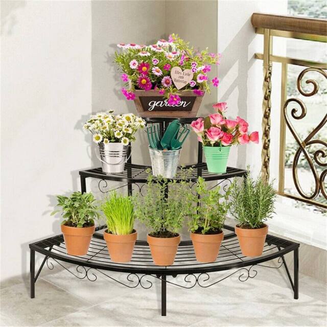 EONLION Iron Plant Stand Corner Shelf Flower Storage Rack in Black - image 1