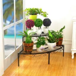 EONLION Iron Plant Stand Corner Shelf Flower Storage Rack in Black - thumbnail 4