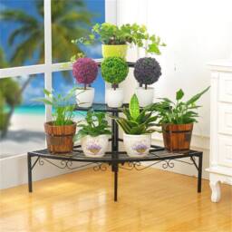 EONLION Iron Plant Stand Corner Shelf Flower Storage Rack in Black - thumbnail 3