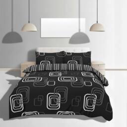 Snug City Duvet Cover & Pillowcase Set Geometric Square Design Bed Linen in Black - Size: Single - thumbnail 1
