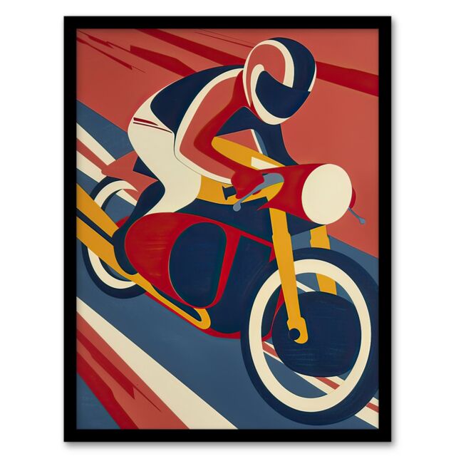 "Artery8 Motorcycle Racing Red Blue Yellow Biker Sport Framed Art Print - Size: W12"" x H16""" - image 1