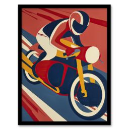 "Artery8 Motorcycle Racing Red Blue Yellow Biker Sport Framed Art Print - Size: W12"" x H16""" - thumbnail 1
