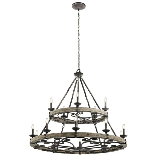 Loops 15 Bulb Chandelier Hanging Pendant LIght Weathered Zinc LED E14 60W Bulb